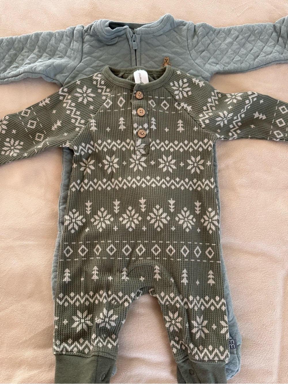 Set of two green baby Onesies